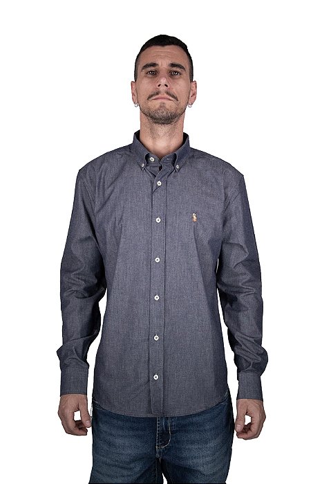 Camisa Masculina Pollo Ralph Lauren Cinza com Logo Color