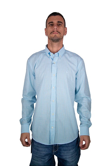 Camisa Masculina Pollo Ralph Lauren Xadrez Azul Bebê
