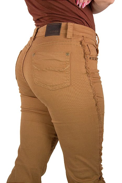 Calça feminina Importada Pony Up Desfiado Bege 2604
