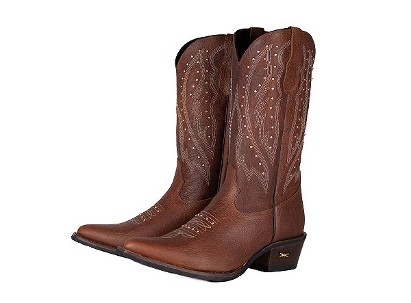 Bota Feminina Jácomo - Bico Fino - 90371/TBQC - Fóssil Buf Sella - Solado Couro