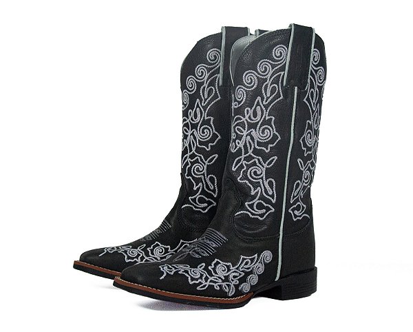 Bota Feminina Austin - Preta/Preta Branca 7780 - Solado Flex