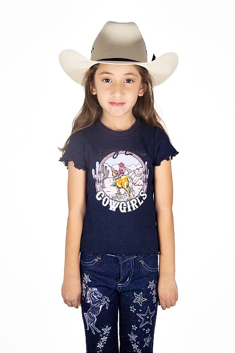 Camiseta Infantil Feminina Stable - Azul Marinho