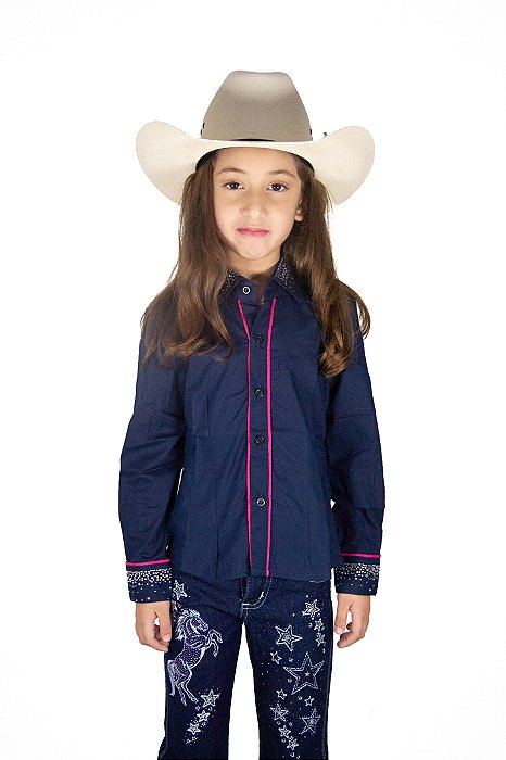 Camisa Infantil Feminina Texas Head - Azul Marinho