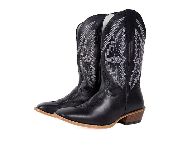 Bota Masculina Mr West - Salto Carrapeta - Fóssil Preto/Preto - Solado Couro