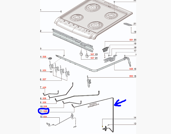 Tubo do forno Fogão Electrolux A02823701 Original