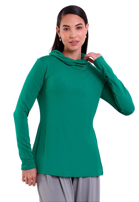 Blusa Feminina Manga Longa Gola Alta Visco Trendz Verde Bandeira