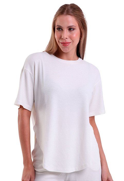 Blusa Feminina Manga Curta Texturizada Arredondada Trendz Off White