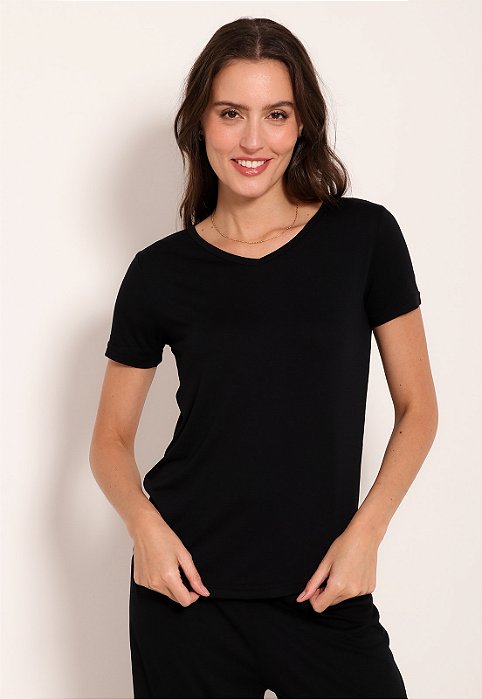 Blusa Feminina Baby Look Decote V Visco