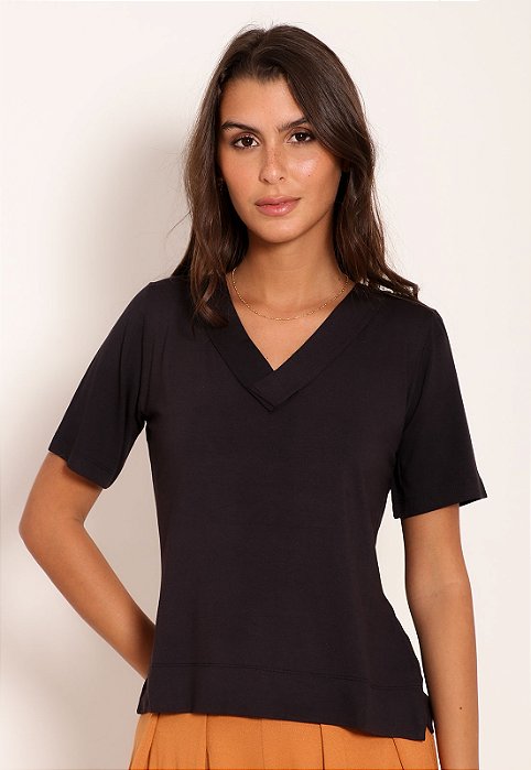 Blusa Modal Feminina em Gola V