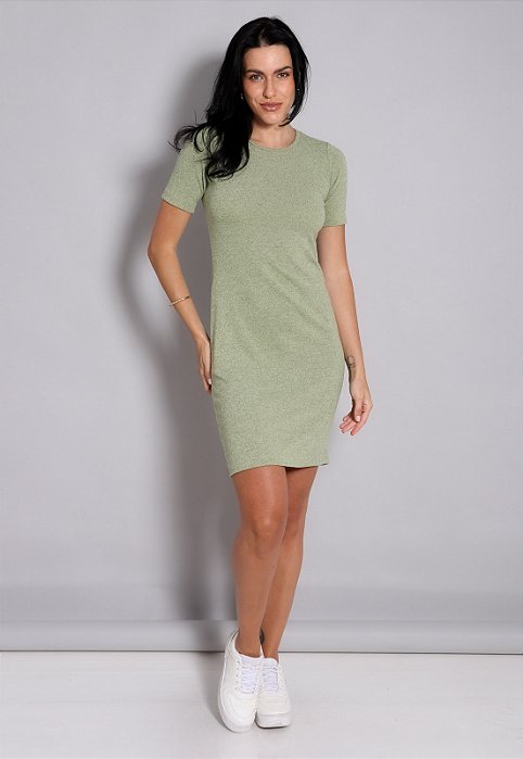 Vestido Liso de Tricot Gola Careca