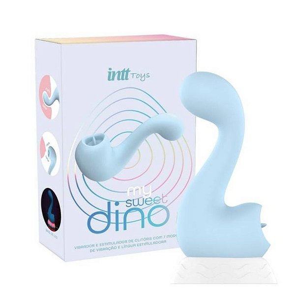 VIBRADOR CLIROTIANO COM LINGUINHA E PONTO G- MY SWEET DINO INTT- AZUL OU ROSA