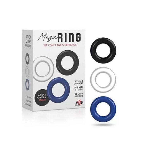 ANEL PENIANO KIT COM 3 ANÉIS COM CERDAS MEGA RING