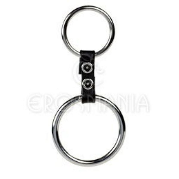 FETICHE COURO ANEL PENIANO DUAS ARGOLAS METAL CR001 PRETO