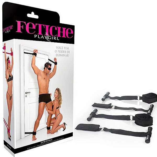 FETICHE BONDAGE KIT C/4 AMARRAS P/PRENDER NA PORTA PRETO