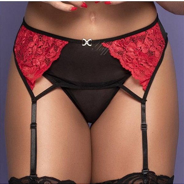 LINGERIE YAFFA CINTA LIGA E CALCINHA Y2076 PRETO/VERMELHO U