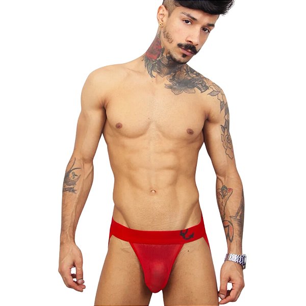 CUECA JOCKSTRAP TRANSPARENTE VERMELHO