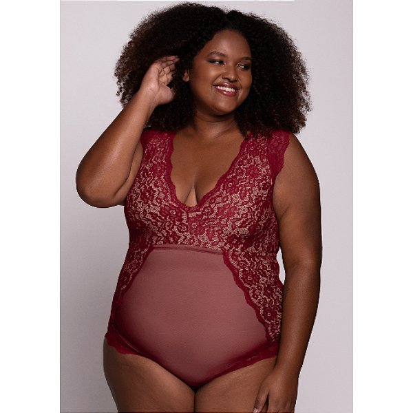 BODY SEM BOJO EM RENDA PLUS 706603 LIEBE VERMELHO