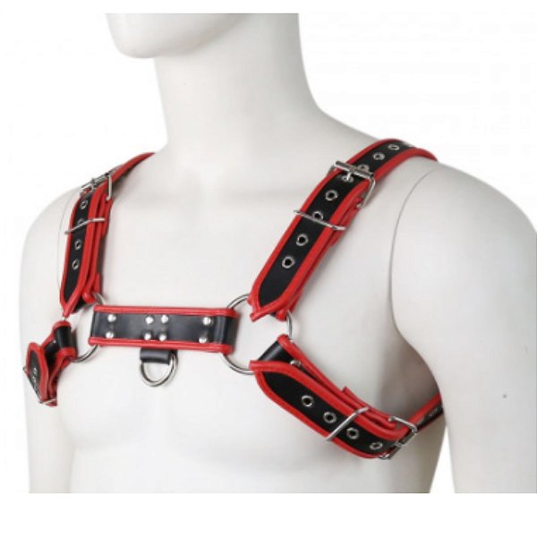 FETICHE HARNESS C/ FIVELAS FRONTAIS LOVETOYS PRETO/VERMELHO