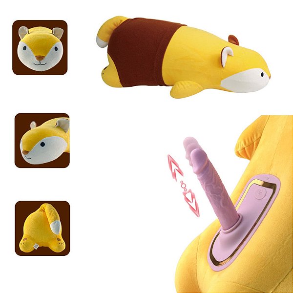 Travesseiro de Pelúcia Raposa com Vibrador por Controle Remoto - Vai e vem, Vibra e Aquece - VIPMIX - ST001