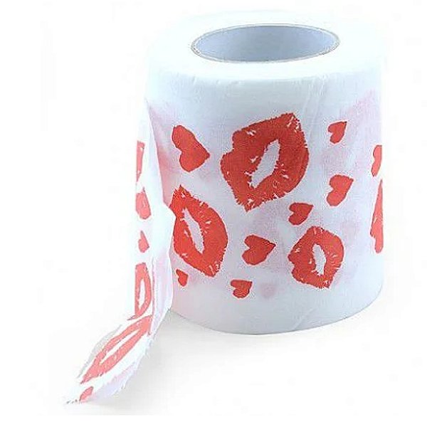 BRINCADEIRA PAPEL HIGIENICO COM MARCAS DE BEIJOS DE BATOM