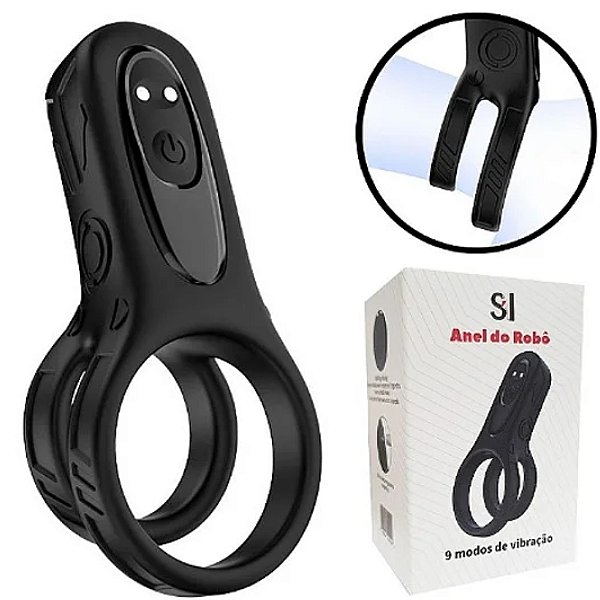 Anel Peniano Duplo com Vibrador - Recarregável - Robô - SI - 8691