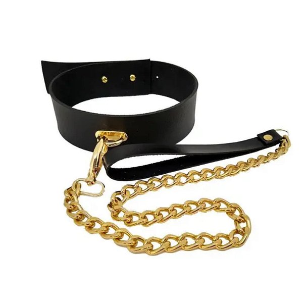 Gargantilha / Coleira Luxo Com Guia e Corrente Dourado - NS161