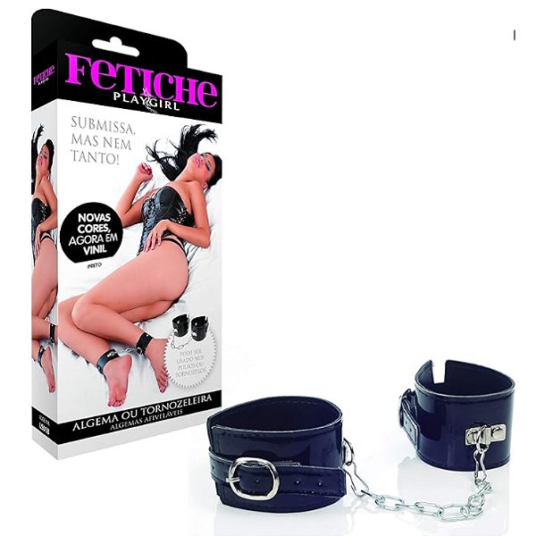 FETICHE ALGEMA OU TORNOZELEIRA EM VINIL PRETO U -