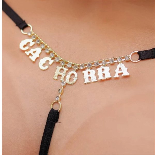 Calcinha Semi Joia - PRETA - Letras Palavra CACHORRA