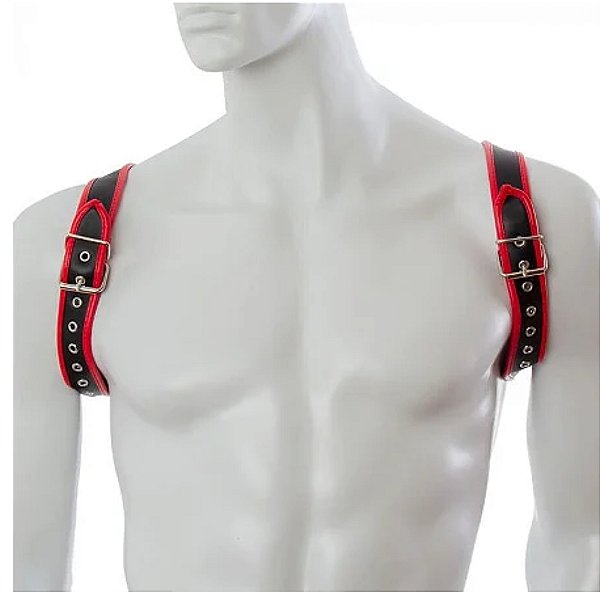 FETICHE HARNESS PRETO E C/ ARGOLAS LOVETOYS VERMELHO U