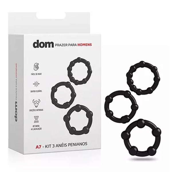 KIT COM 3 ANÉIS PENIANOS A7 DOM PRETO U