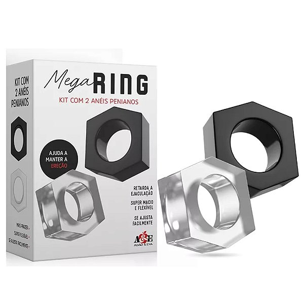 ANEL PENIANO KIT COM 2 ANÉIS HEXAGONO MEGA RING