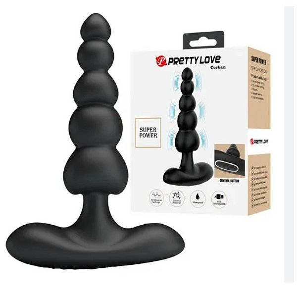 Plug Anal em Silicone Escalonado com 12 Modos de Vibração - Corban - PRETTY LOVE  - PL173