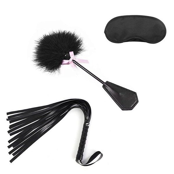 Kit de Bondage com 3 Produtos - Chicote, Pluma e Venda - SM045