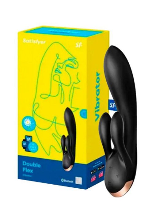 SATISFYER DOUBLE FLEX APP - PRETO - Tripla Estimulação (Ponto G, Clitóris e Lábios Externos) -