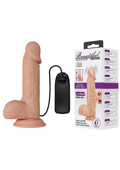 Pênis Super Realístico Material Touch com Vibrador Multivelocidade e Ventosa 20,6 X 4,1cm - BW-008106ZR/ PE013B