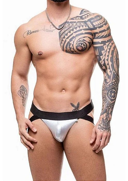 Cueca Jockstrap Cirre Prata Trançada Atrás