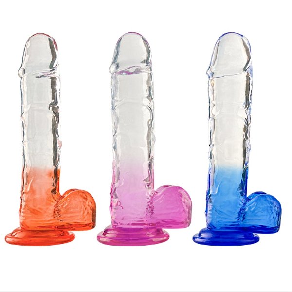 Pênis Realístico Jelly com Escroto e Ventosa 20,5x4cm com Ventosa - PE331