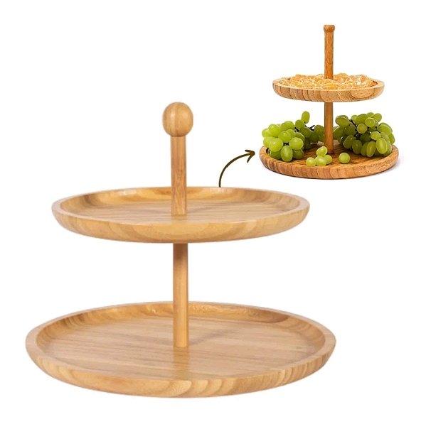 Bandeja redonda de madeira petisqueira bambu