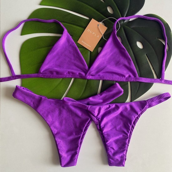 Biquini Violeta canelado - Top Fixo