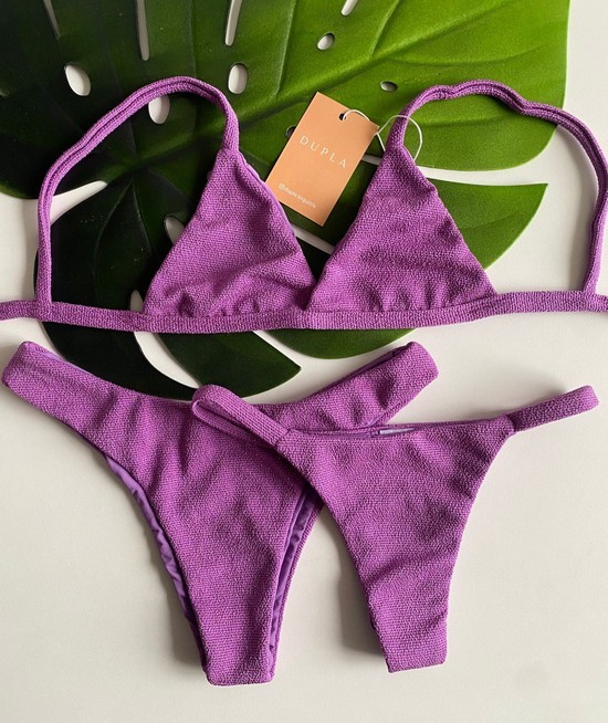Biquini Lurex Roxo Plum Texturizado - Top Fixo