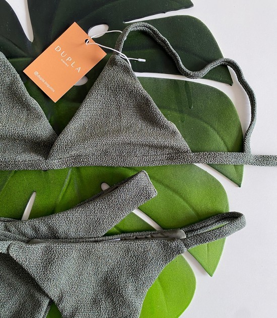 Biquini Lurex Verde Militar Texturizado - Top Fixo