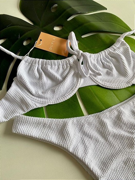 Biquini Branco Texturizado - Meia Taça