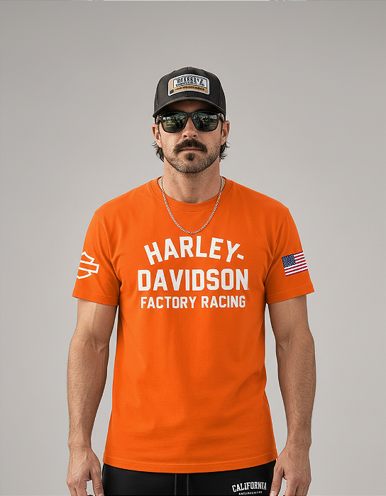 Camiseta Harley Davidson Factory Racing National Champions Laranja