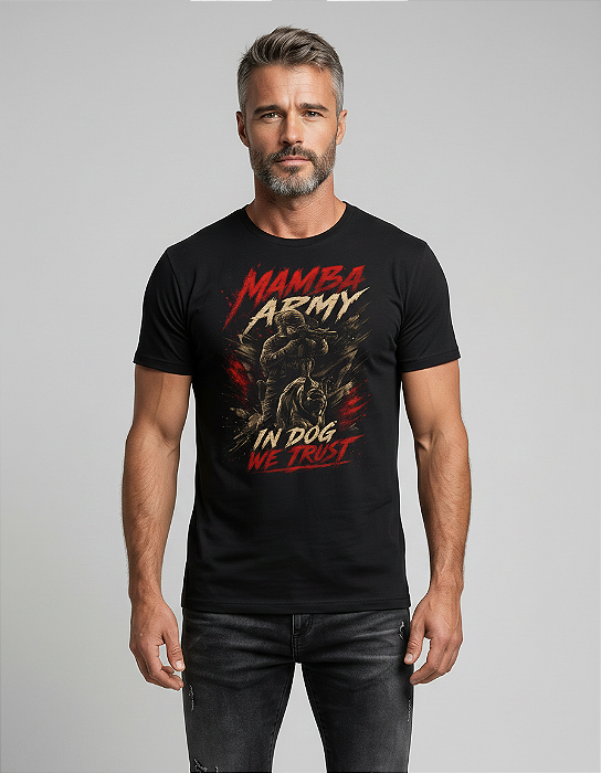 Camiseta Mamba Army In Dog We Trus Pastor Alemão