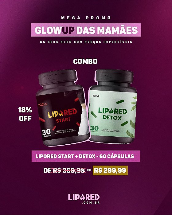 COMBO LIPORED START 30cp + DETOX 30cp - 60 Cápsulas totais