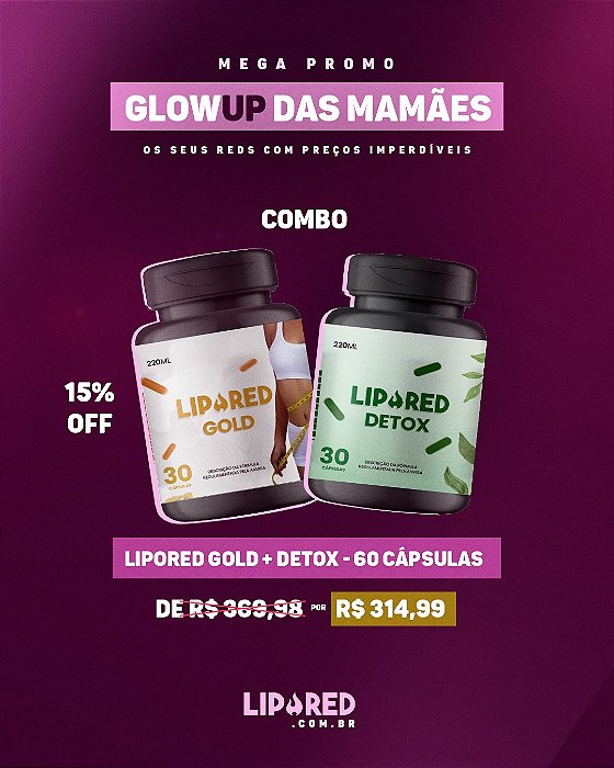 COMBO LIPORED GOLD 30cp + DETOX 30cp - 60 Cápsulas totais