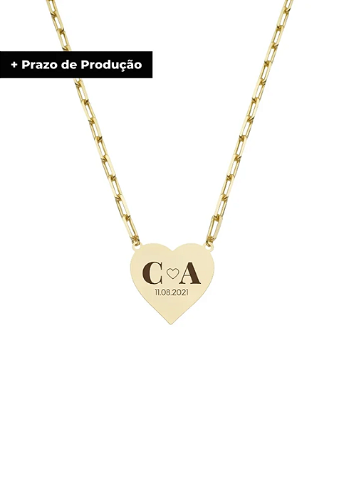 Colar Correntaria Feminino Personalizado Data + Iniciais - Banhado a Ouro 18k