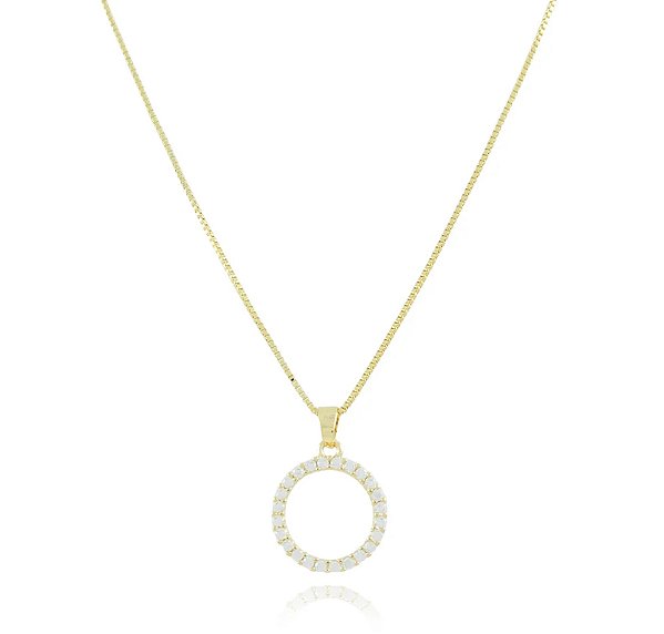 Colar Pingente redondo vazado cravejado • Banhado a Ouro 18k