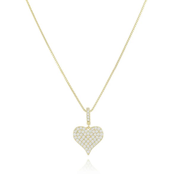 Colar Coração cravejado zircônia • Banhado a Ouro 18k