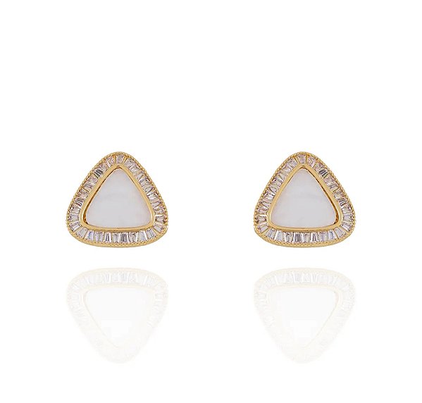 Brinco Triângulo Cravejado Cristal • Banhado a Ouro 18k